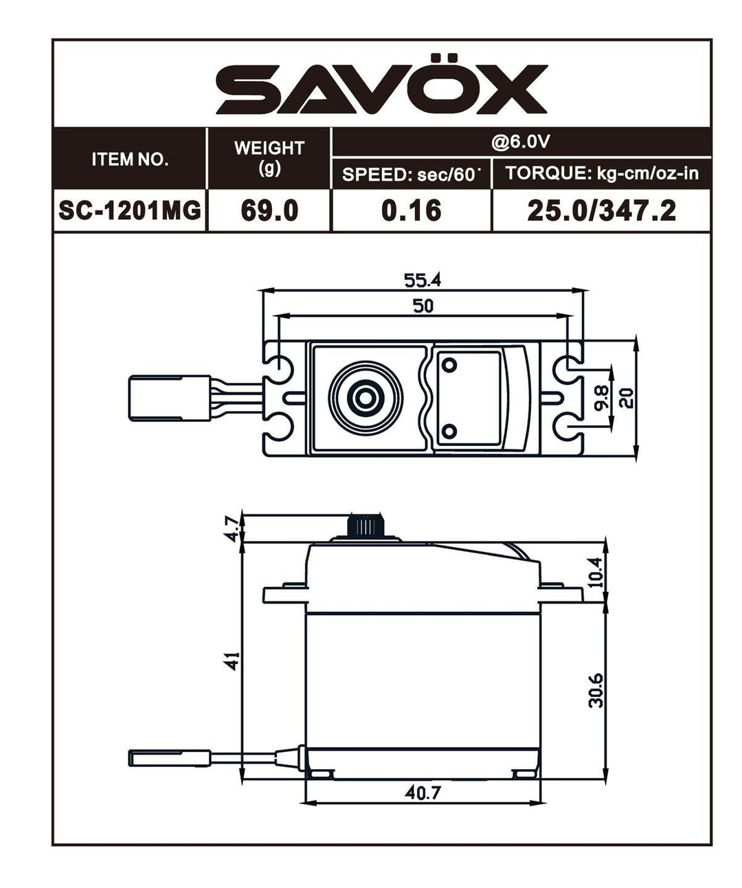 Savox SAVSC1201MG Hi Torque Tall case Coreless Digital Servo, - Excel RC