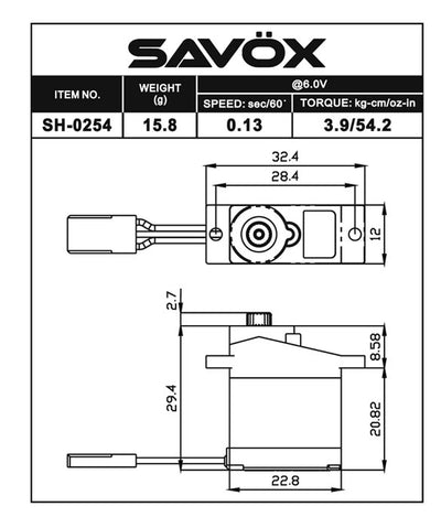 Savox Micro Digital Servo with Soft Start 0.13sec / 54oz @ 6V SAVSH0254P