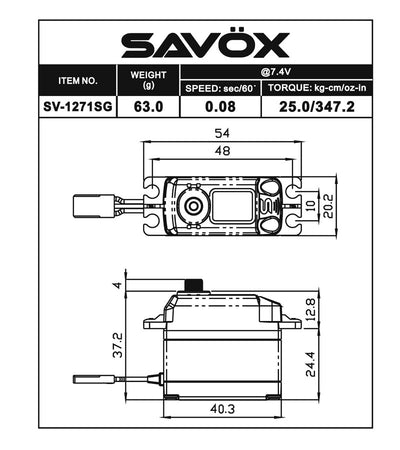 Savox High Voltage Coreless Digital Servo 0.08sec / 347.2oz SAVSV1271SGP