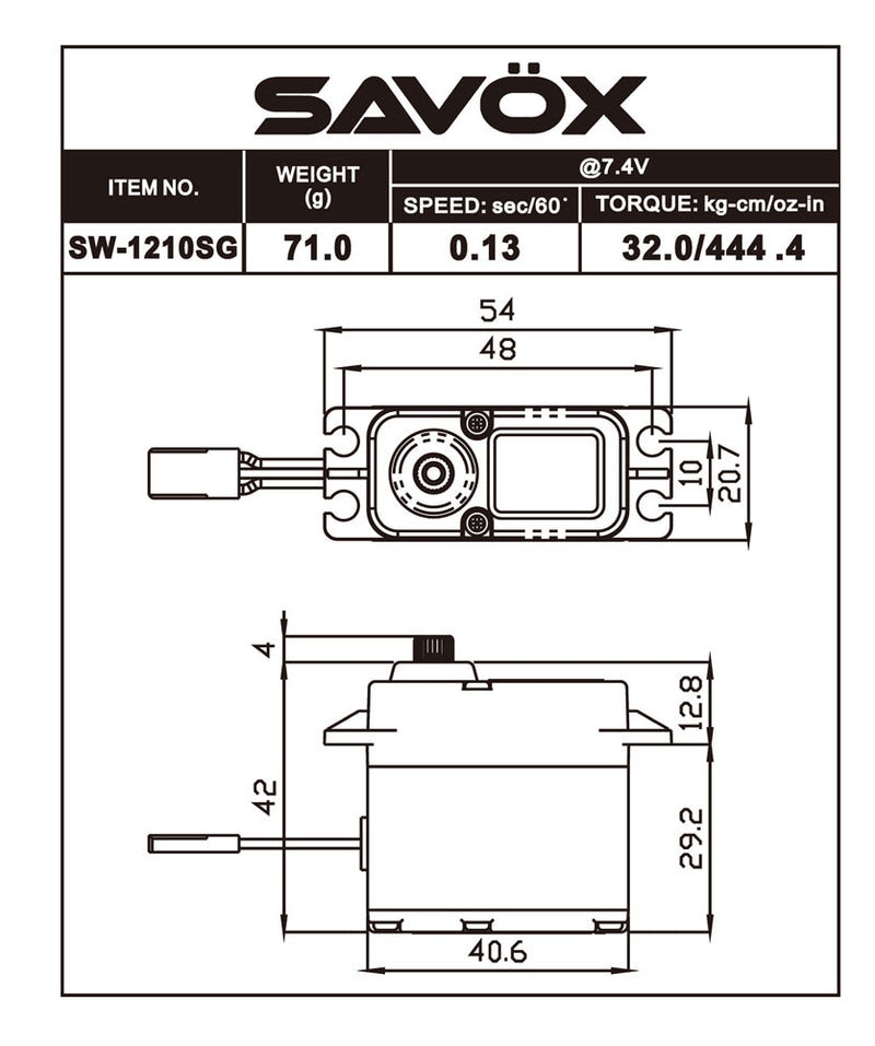 Savox Waterproof Coreless Digital Servo 0.13sec / 444.4 @ 7.4V SAVSW1210SGP-BE