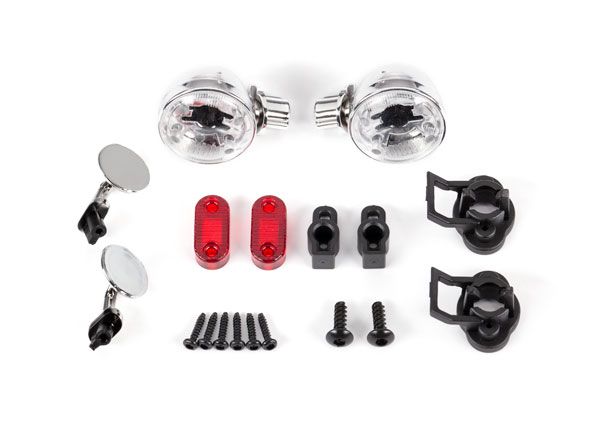 Traxxas 9334 Mirrors, side (left & right)/ mounts (2)/ headlight housings (left & right)/ headlight lens (2)/ tail light lens (2)/ retainers (2)/ 2.6x8 BCS (2)/ 1.6x7 BCS (self-tapping) (8) (fits #9333 or 9335 body)