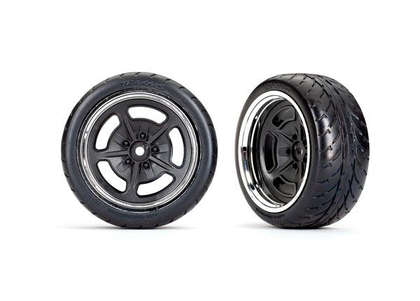 Traxxas 9373 Tires and wheels, assembled, glued (black with chrome wheels, 1.9' Response tires) (extra wide, rear) (2)