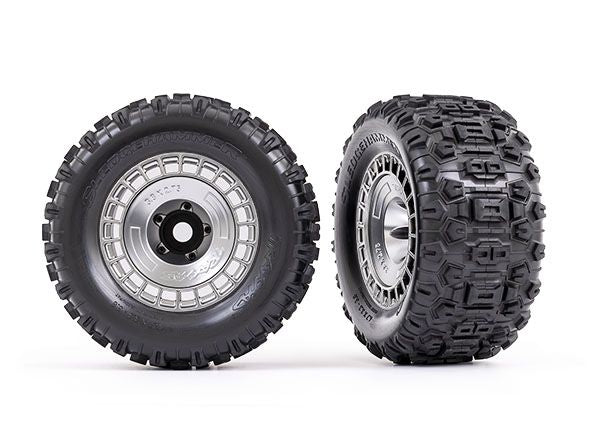 Tires And Wheels, Assembled, Glued (3.8" Satin Chrome Wheels, Satin Chrome Wheel Covers, Sledgehammer® Tires, Foam Inserts) (2) 9572X