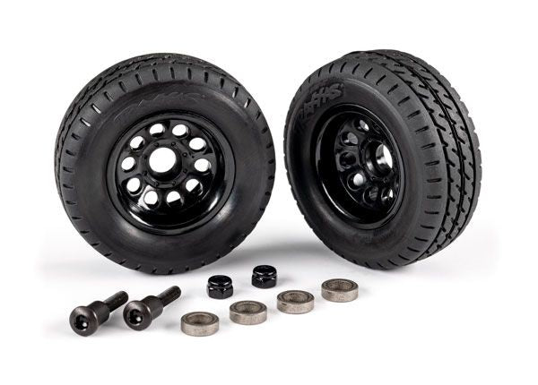 Traxxas Trailer wheels (2) tires (2) mounting hardware 9797